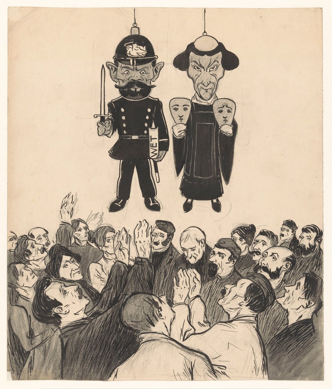 Polizist und Priester als Marionetten von Jan de Waardt