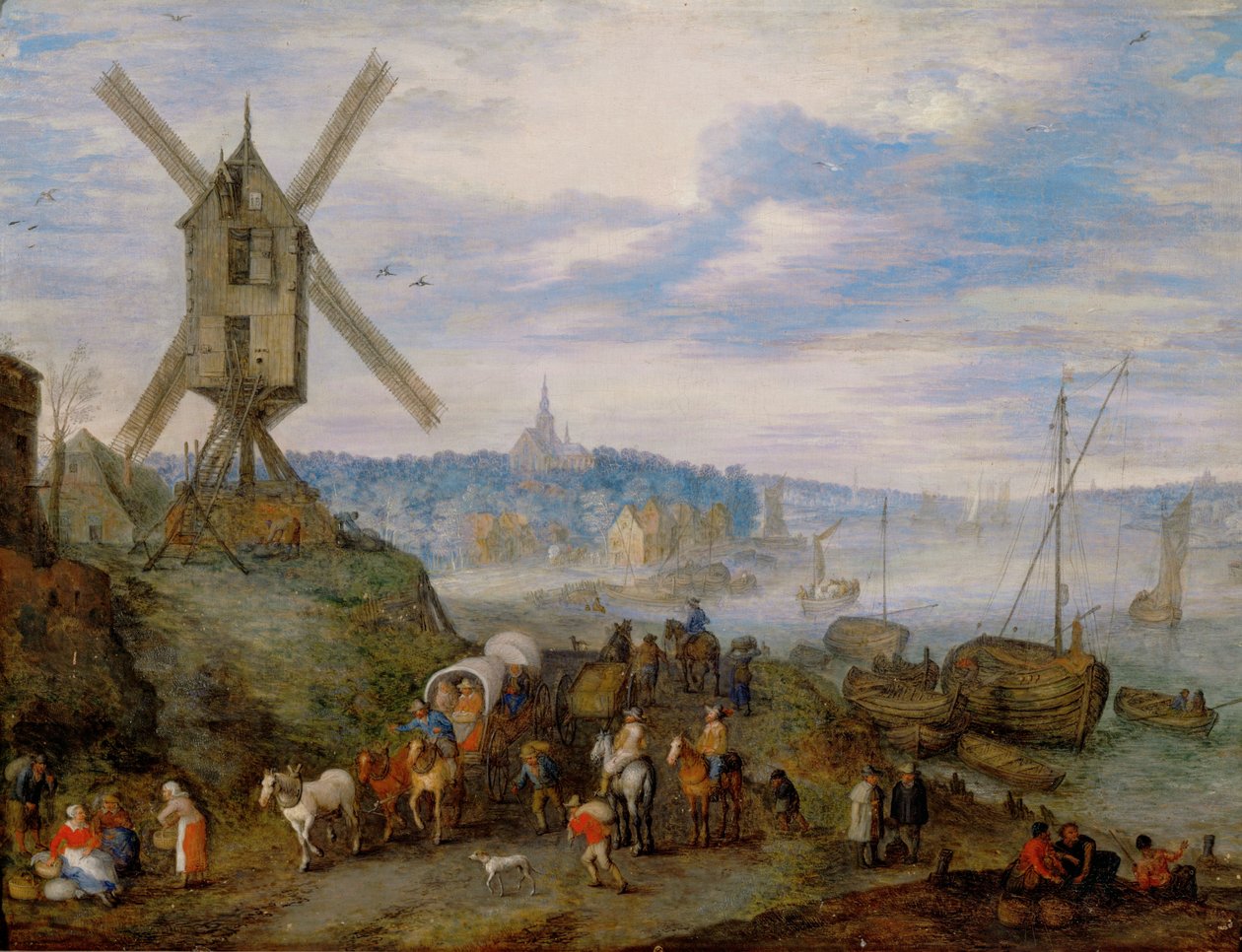 Hafen mit Windmühle von Jan the Elder Brueghel