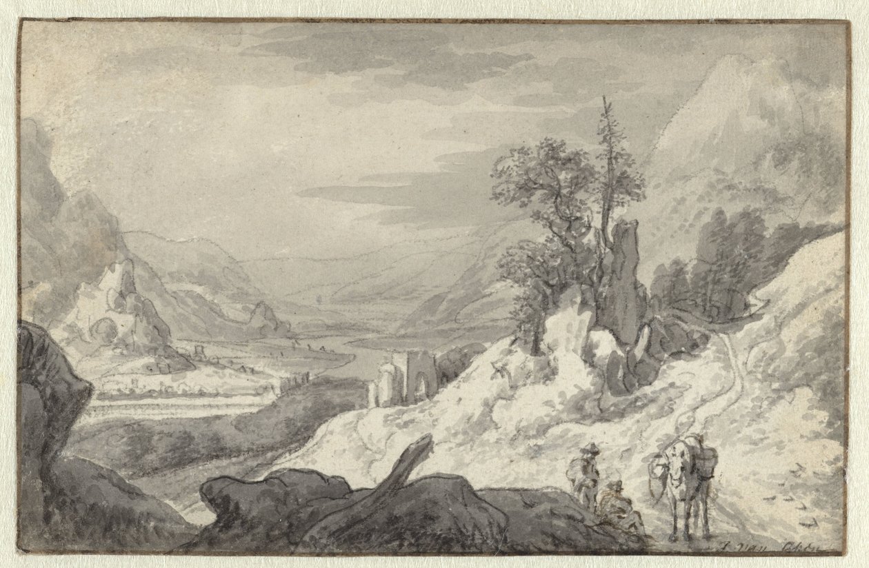 Berglandschaft mit einem Flusstal von Jan van Aken