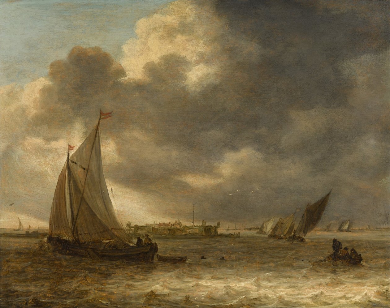 Flusslandschaft mit Segelschiffen von Jan van Goyen