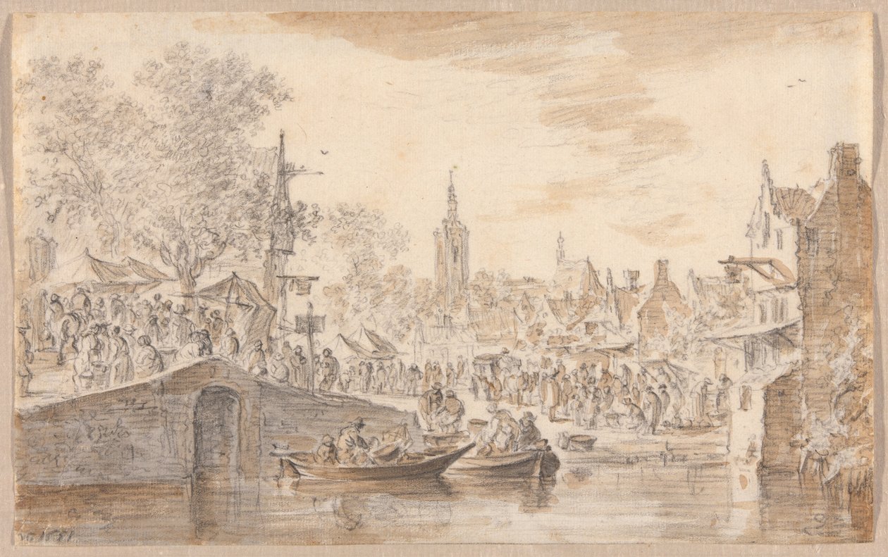 Markt in der Nähe eines Kanals von Jan van Goyen