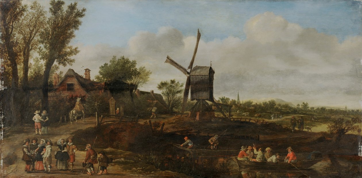 Flusslandschaft mit Windmühle und Booten von Jan van Goyen