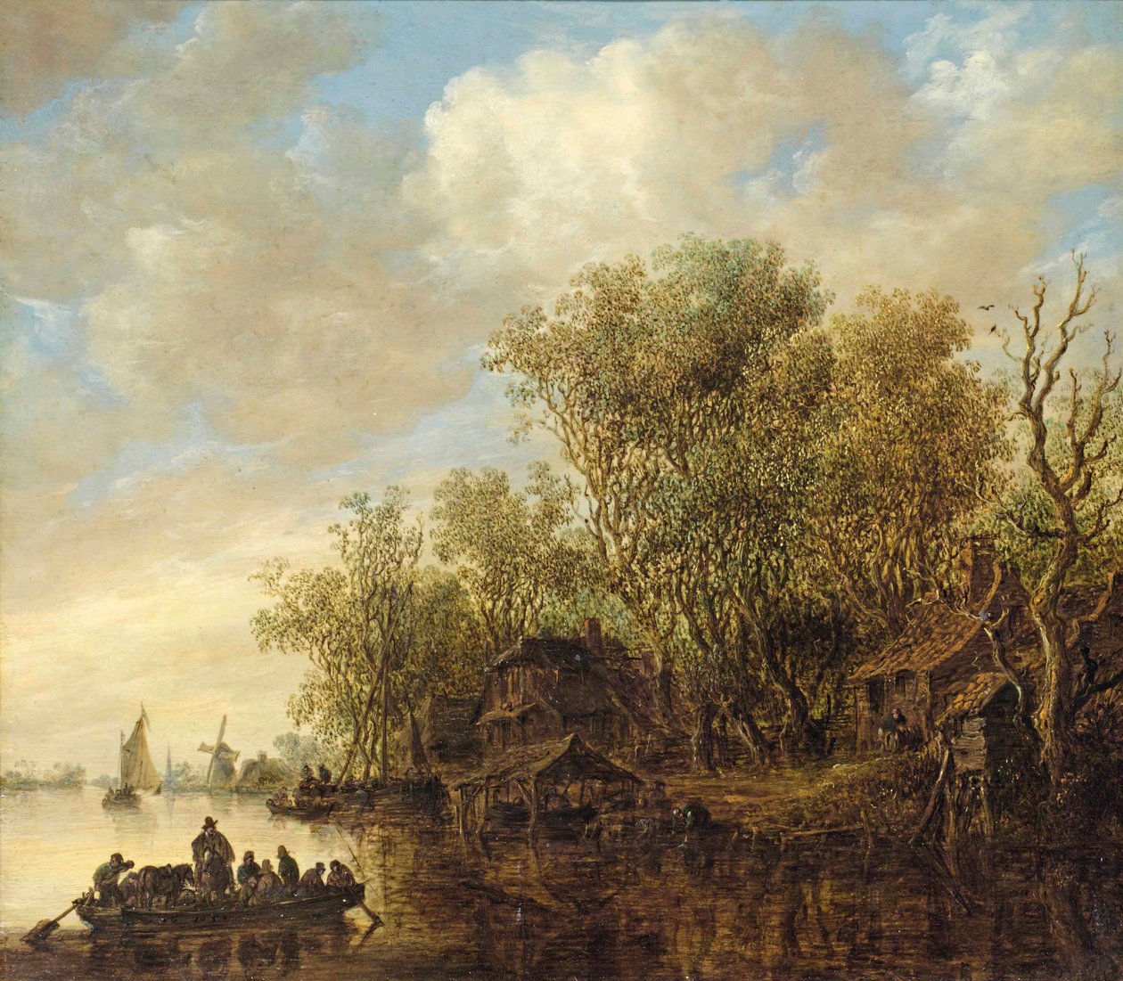 Flusslandschaft mit einer Fähre von Jan van Goyen