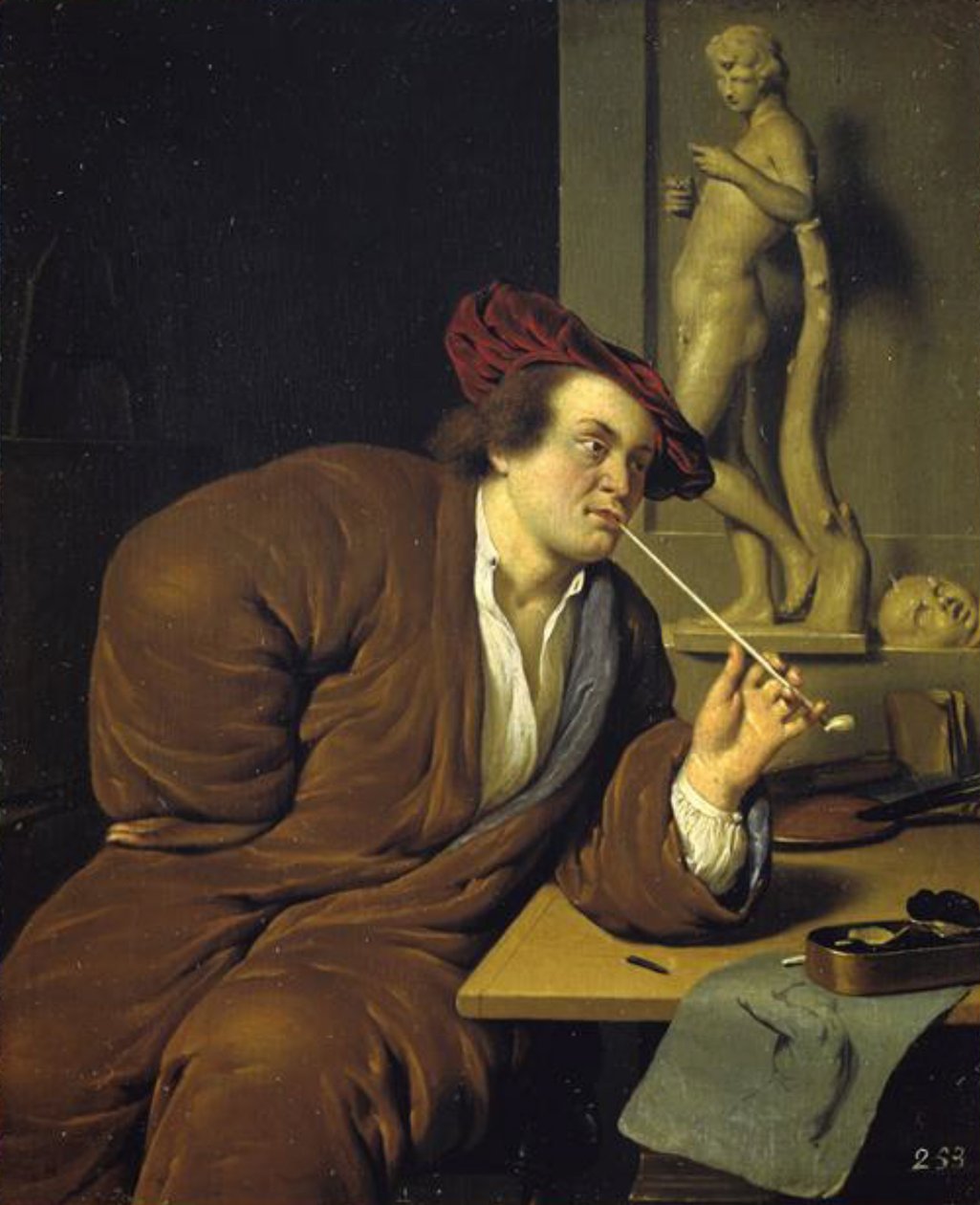 Porträt eines rauchenden Künstlers von Jan van Mieris