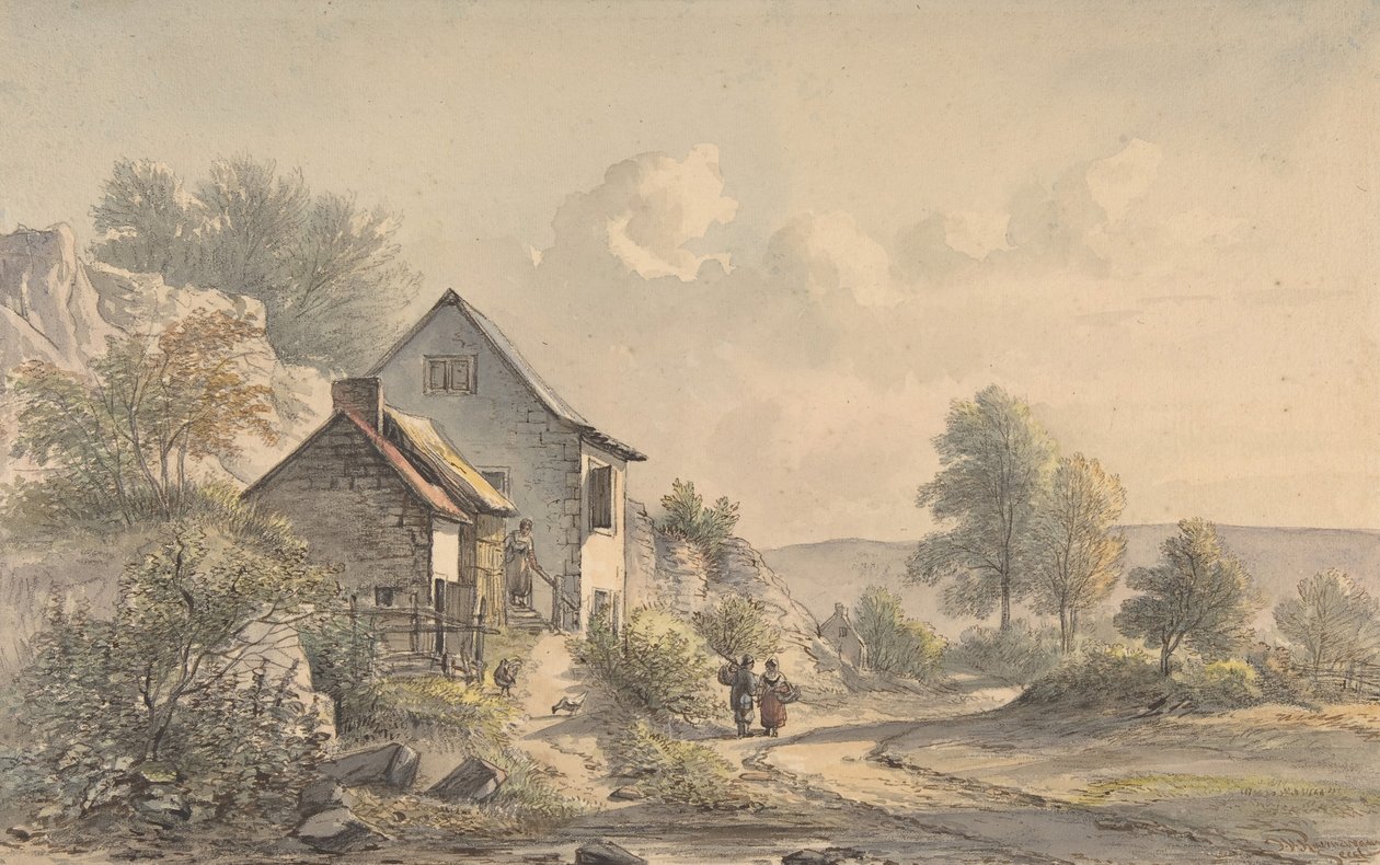 Dorfszene mit Figuren, 19. Jahrhundert von Jan van Ravenswaay