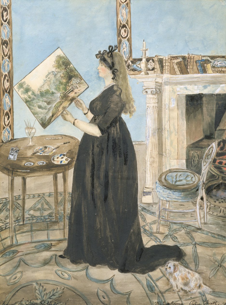Porträt von Elizabeth Anne Fordyce (Aquarelllandschaften malend) im kleinen Wohnzimmer in Putney Hill, 1796 von Jane Maxwell Fordyce