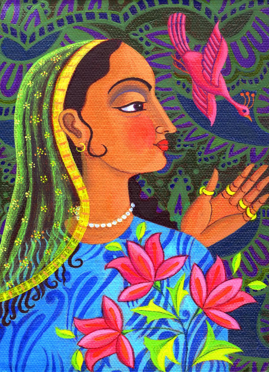Maharani mit magentafarbenem Vogel, 2011 von Jane Tattersfield
