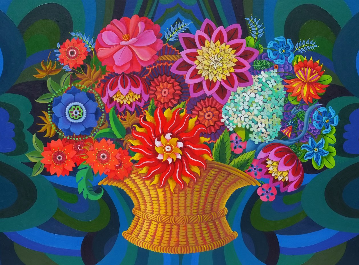 Mehr Blüten in einem Korb, 2013 von Jane Tattersfield