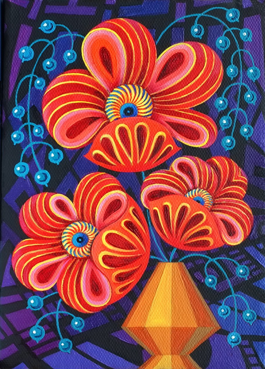 Rote Blüten mit Beeren, 2016 von Jane Tattersfield