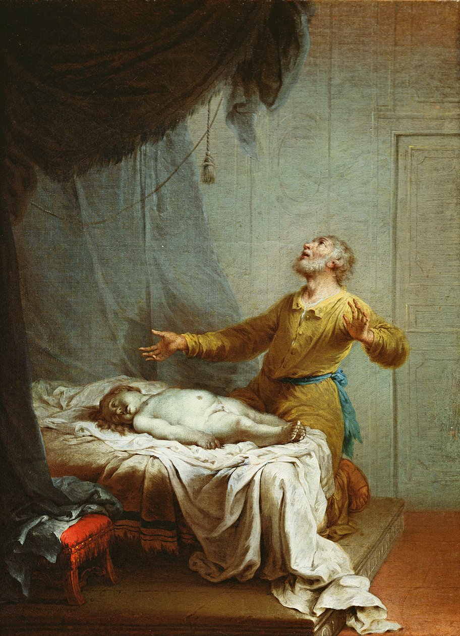 Elia, auf den Knien, den Herrn anrufend, um den Sohn der Schunemiterin zu erwecken von Januarius Zick