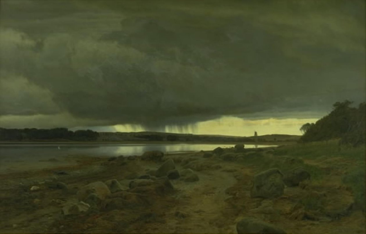 Ein regnerisches Landschaftsbild. Kalø Vig, Jütland von Janus La Cour