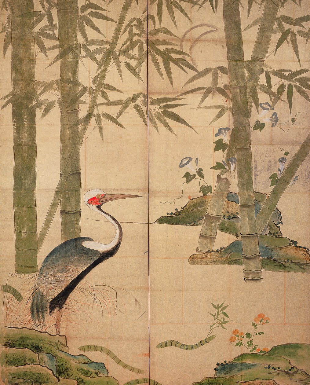 Bambus und Kranich, Edo-Periode von Japanese School
