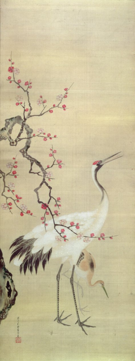 Kranich und Blüte (ca. 1850-80) von Japanese School
