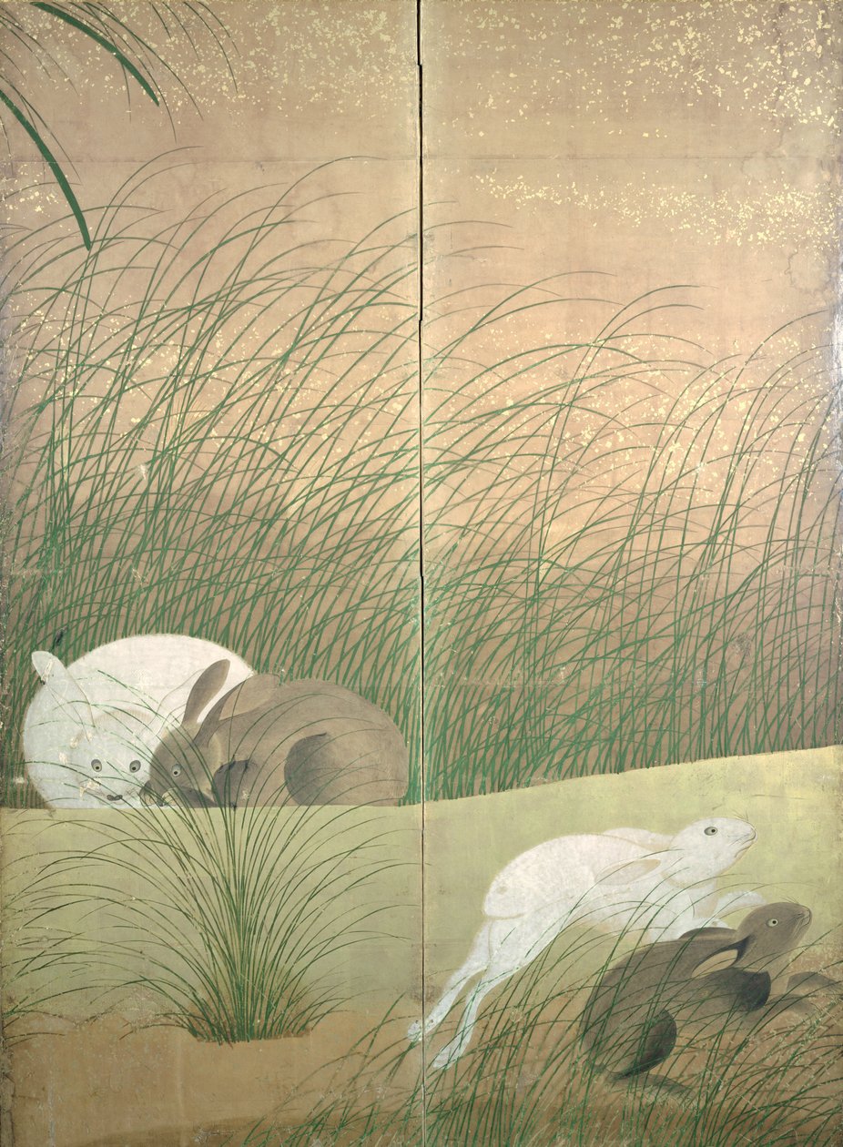 Hasen und Herbstgräser von Japanese School