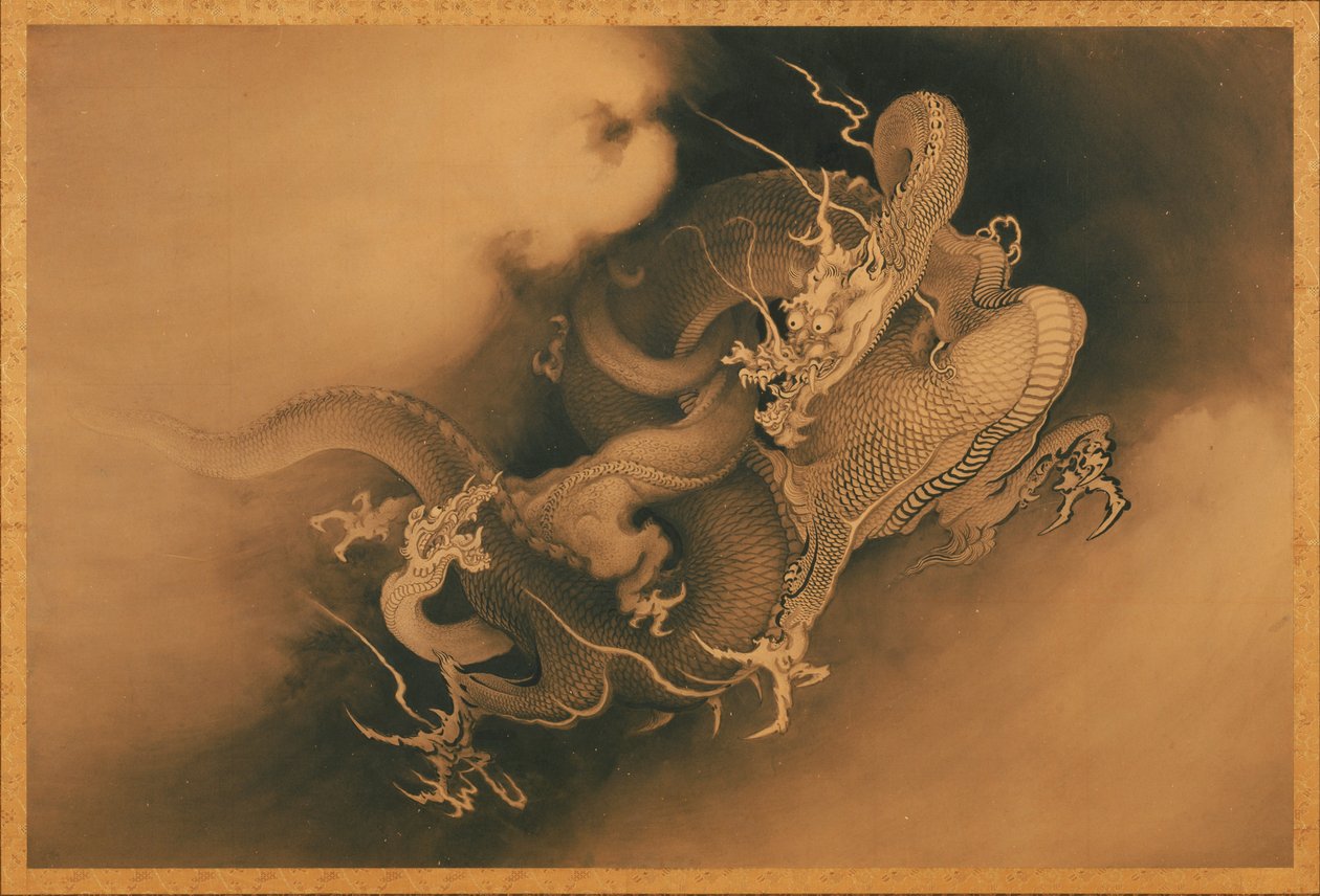 Zwei Drachen in Wolken von Japanese Kanō Hōgai