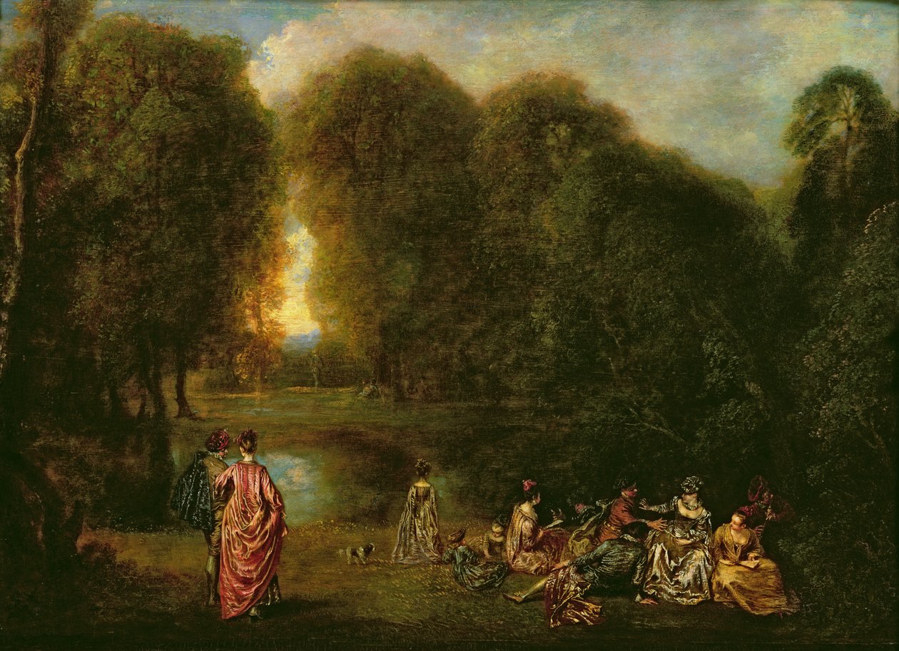 Ein Treffen in einem Park von Jean Antoine Watteau
