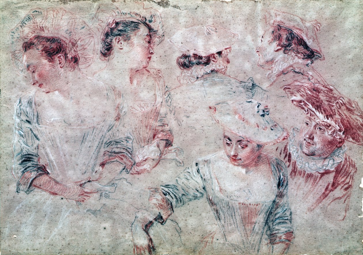 Sechs Studien von Jean Antoine Watteau