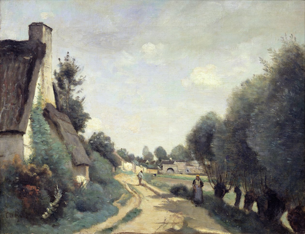 Eine Straße bei Arras oder Cottages, ca. 1842 von Jean Baptiste Camille Corot