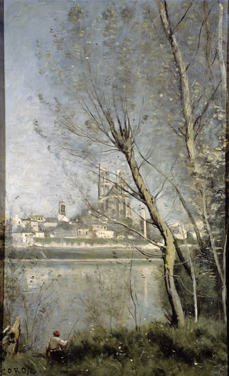 Mantes, Blick auf die Kathedrale und die Stadt durch die Bäume, ca. 1865-70 von Jean Baptiste Camille Corot