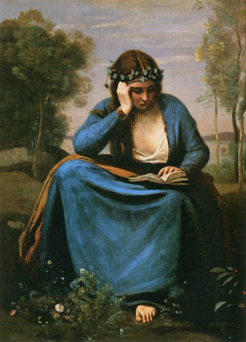 Der Leser, mit Blumen bekränzt von Jean Baptiste Camille Corot