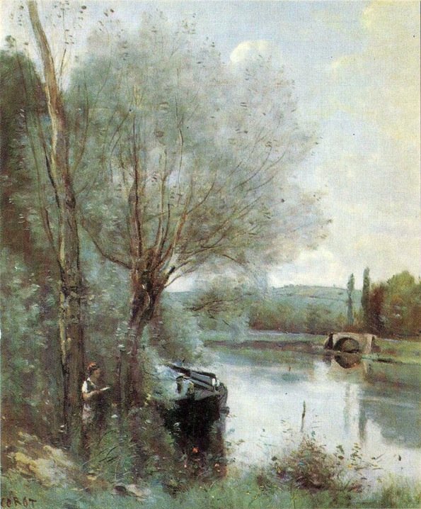 Der Leser am bewaldeten Ufer von Jean Baptiste Camille Corot