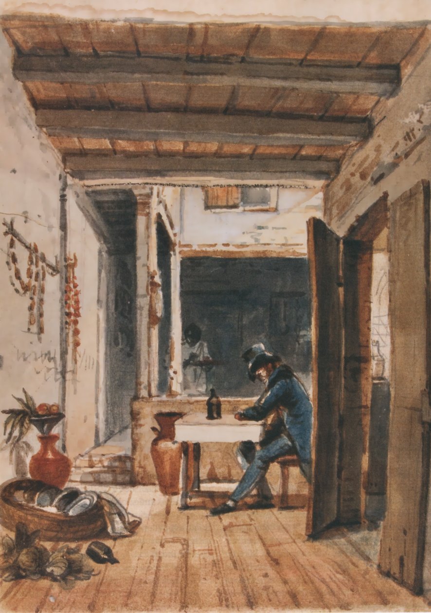 Aquarell von Debret, wo er sich selbst in einem Gasthaus darstellt von Jean Baptiste Debret