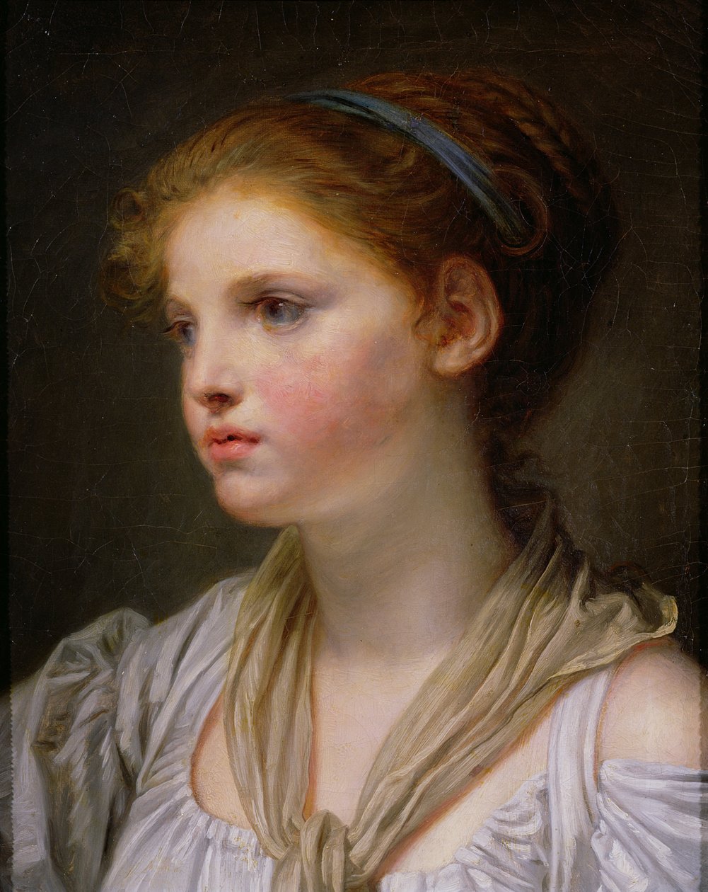 Mädchen mit blauem Band von Jean Baptiste Greuze