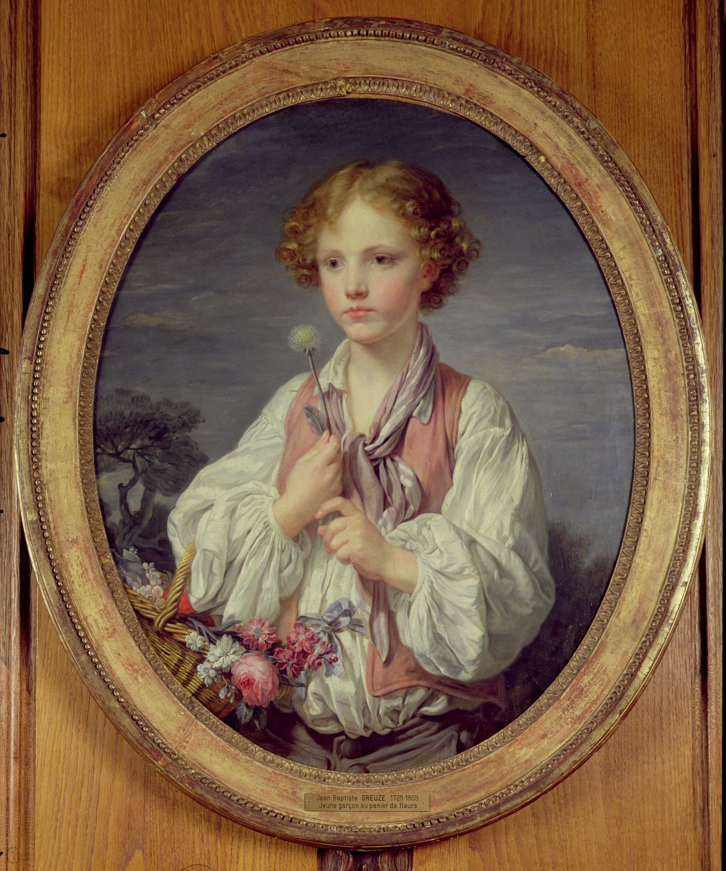 Junger Junge mit einem Korb voller Blumen von Jean Baptiste Greuze