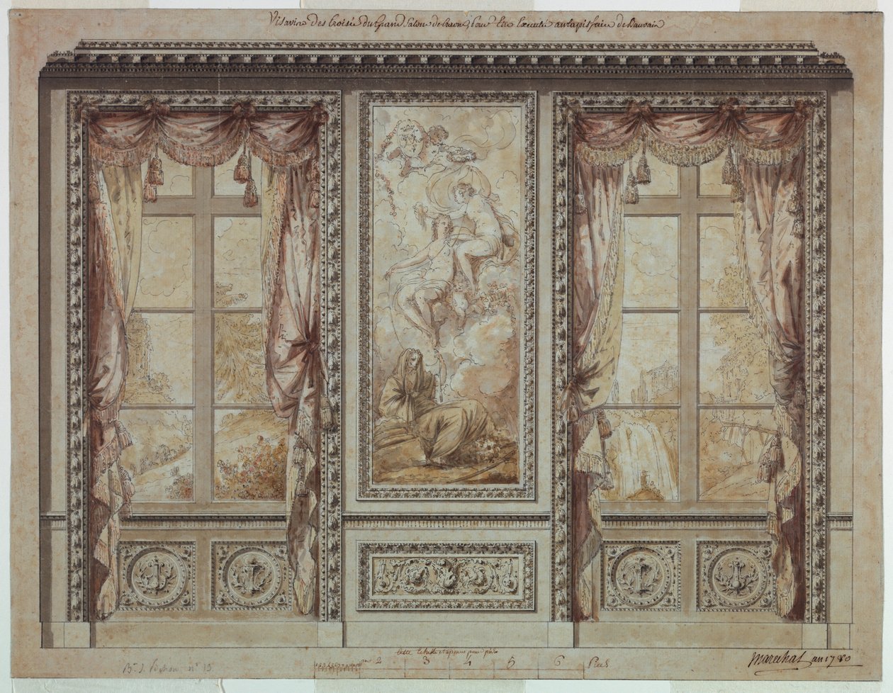 Entwurf für eine Fensterwand mit Wandteppich von Jean Baptiste Marechal