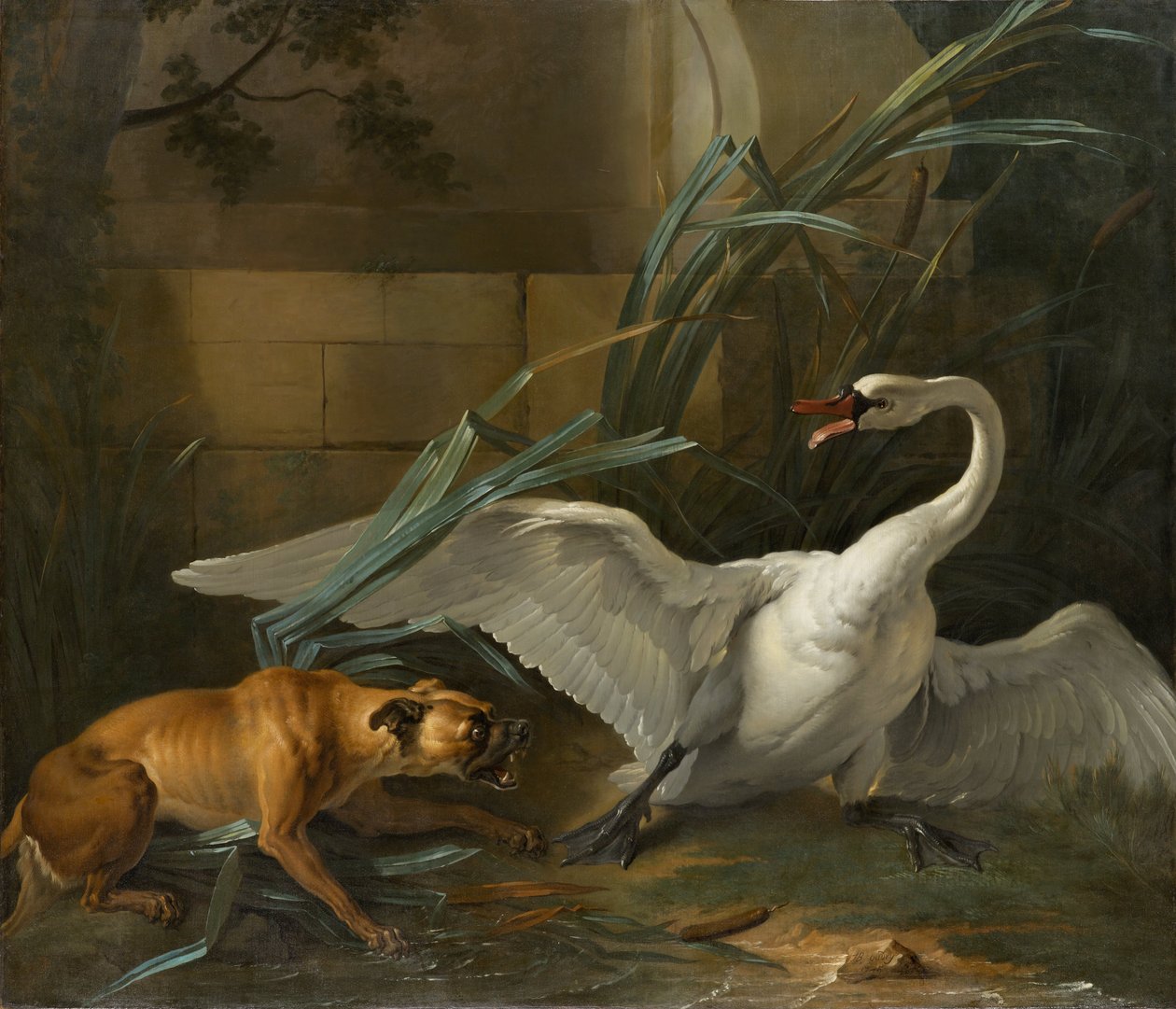 Schwan von einem Hund angegriffen von Jean Baptiste Oudry