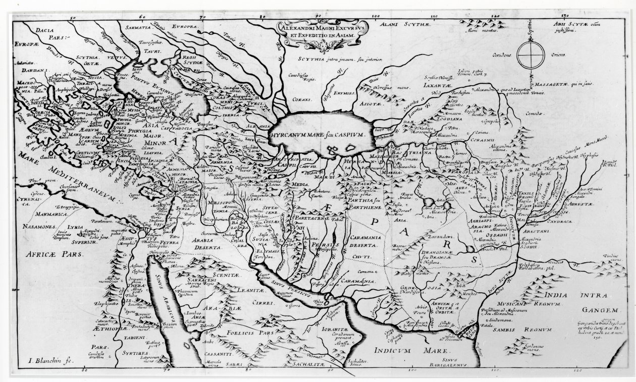 Karte der Reisen und Expeditionen Alexanders des Großen (356-323 v. Chr.) in Asien von Jean Blanchin