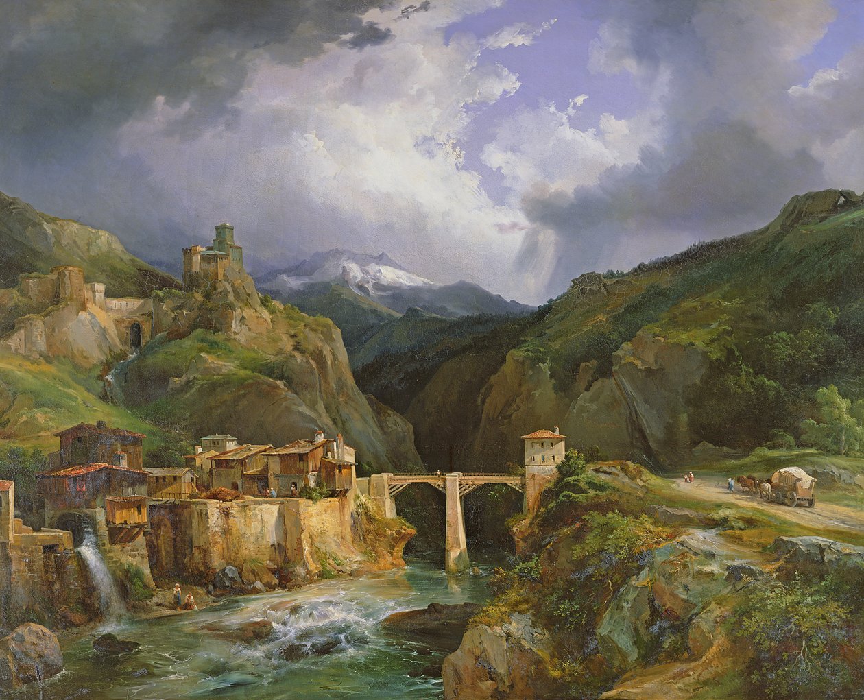 Dorf und Brücke von Crevola auf der Straße von Simplon nach Domodossola, 1832 von Jean Charles Joseph Rémond