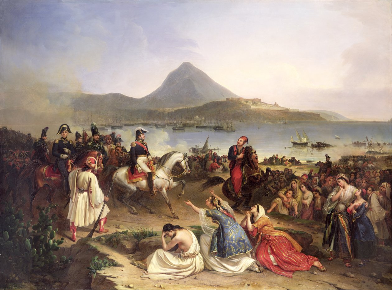 Treffen zwischen General Nicolas Joseph Maison und Ibrahim Pascha in Navarino, September 1828, 1838 von Jean Charles Langlois