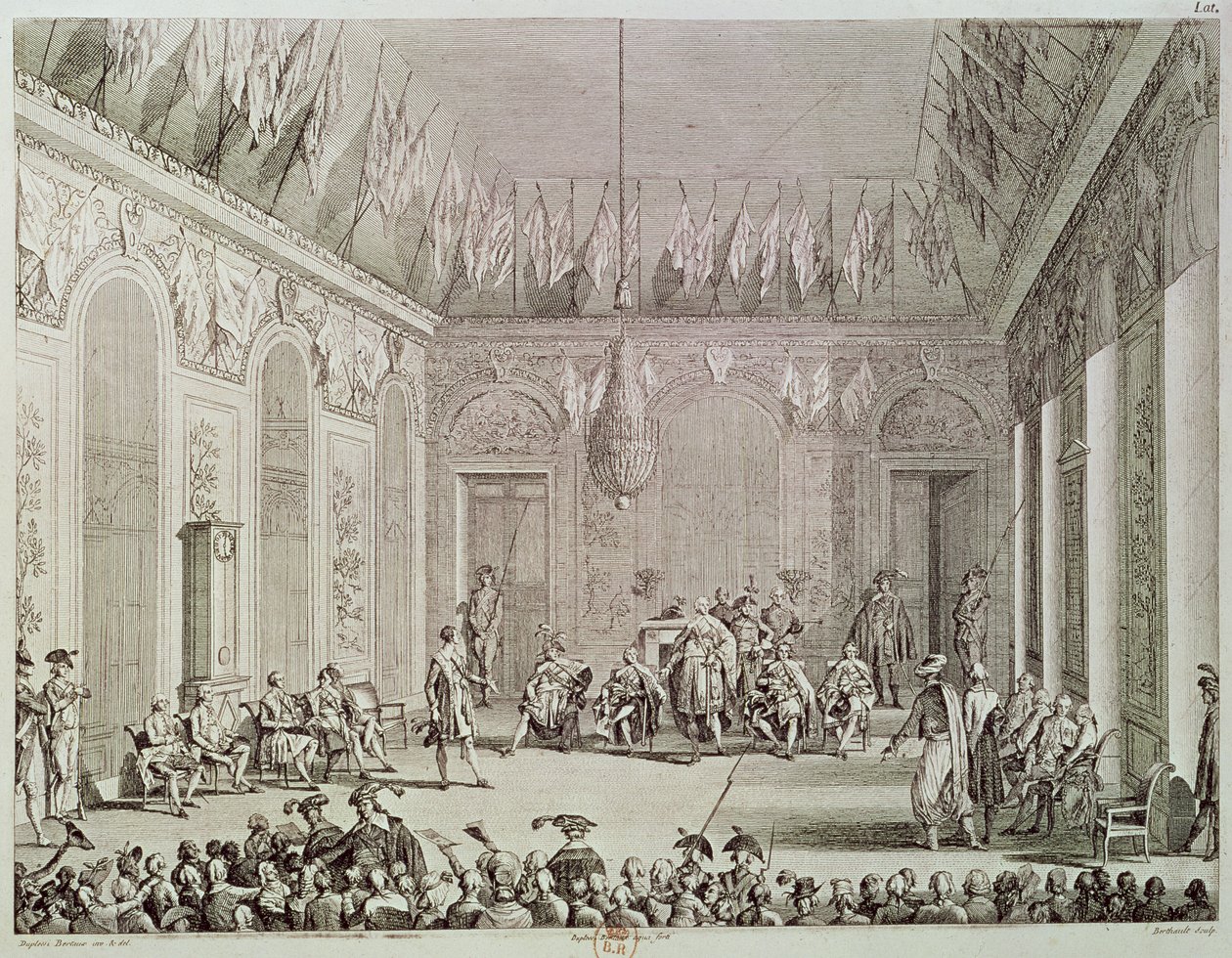 Die formelle Audienz des Direktoriums, 30. Brumaire An IV (20. November 1795) graviert von Pierre Gabriel Berthault (1748-1819) von Jean Duplessi Bertaux