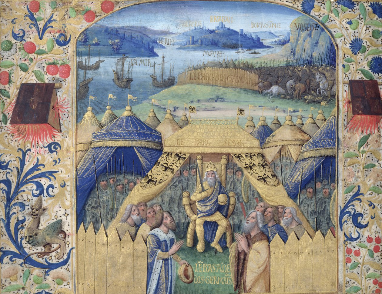 Julius Caesar empfängt den germanischen Botschafter, ca. 1450 von Jean Fouquet