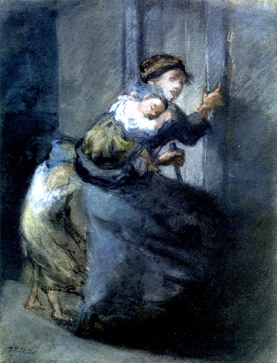Eine Mutter flieht mit zwei Kindern von Jean Francois I Millet