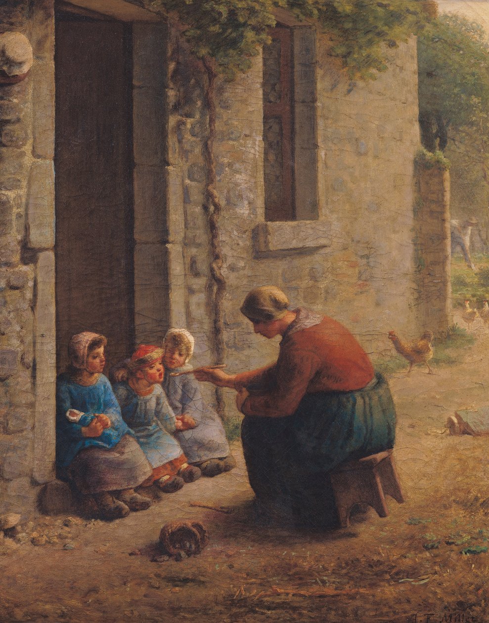 Die Jungen füttern, 1850 von Jean Francois Millet