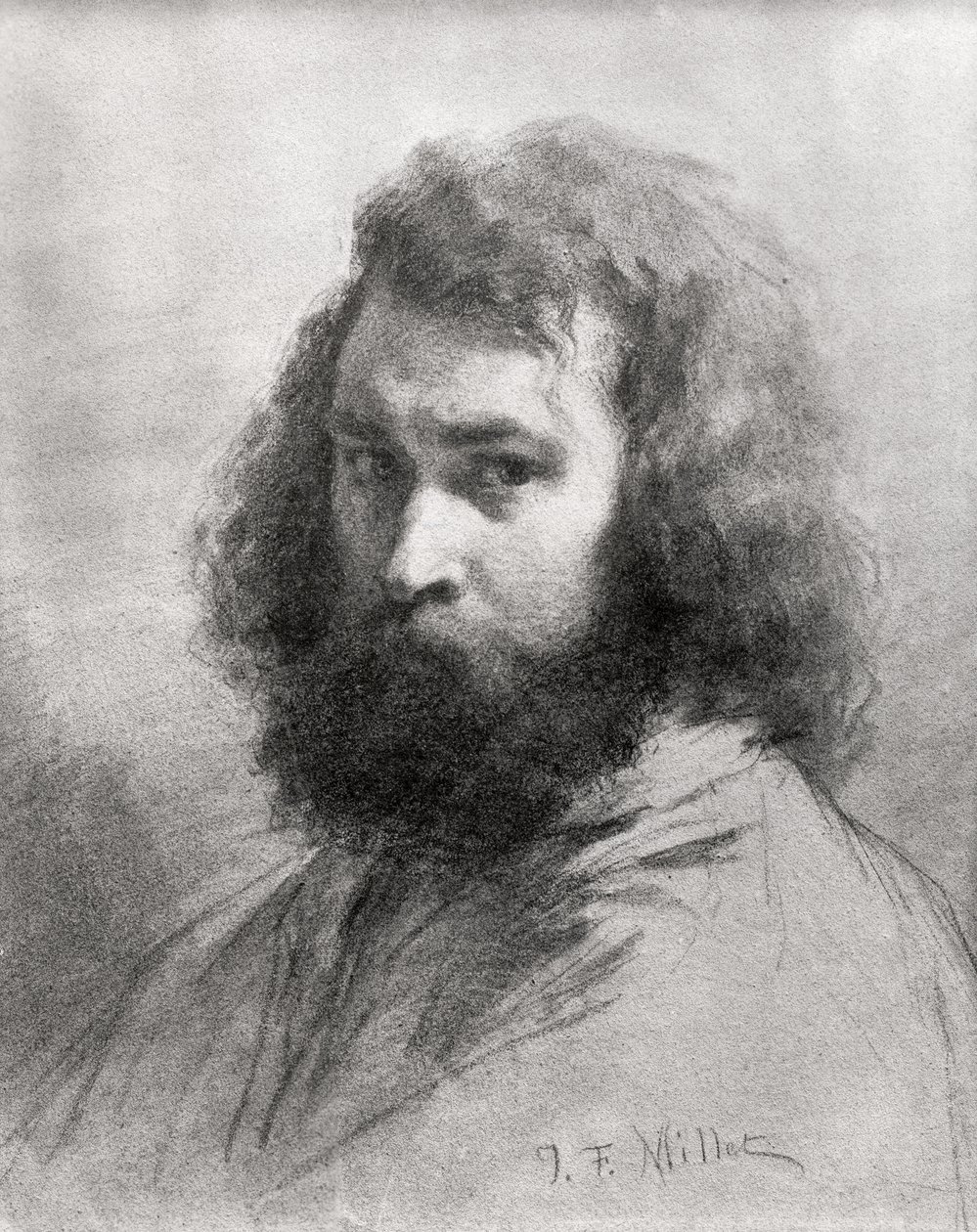 Selbstporträt, ca. 1845-46 (Kohle und Bleistift auf Papier) von Jean Francois Millet