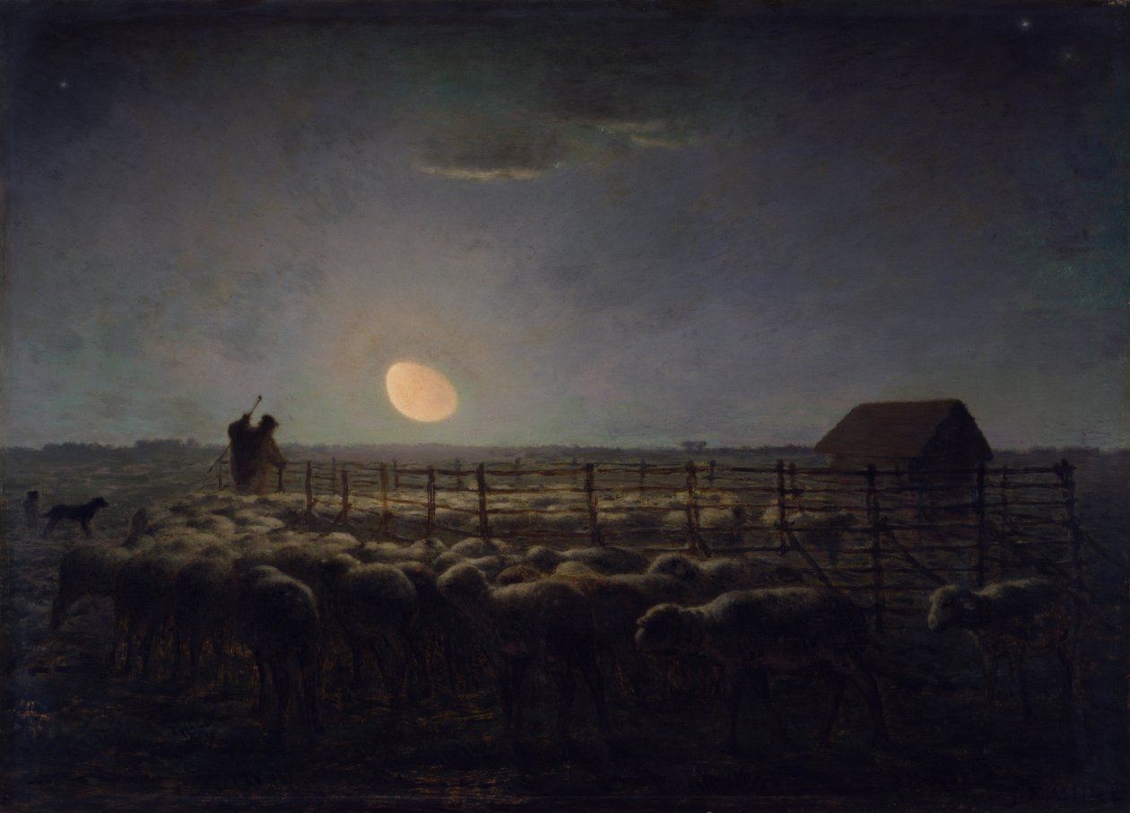 Der Schafstall, Mondlicht von Jean Francois Millet