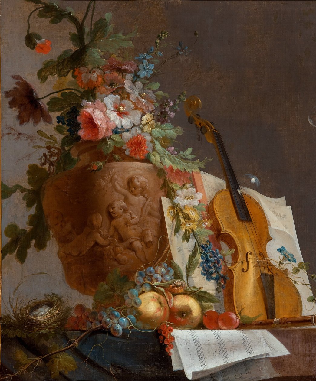Stillleben mit Blumen und einer Geige von Jean Jacques Bachelier