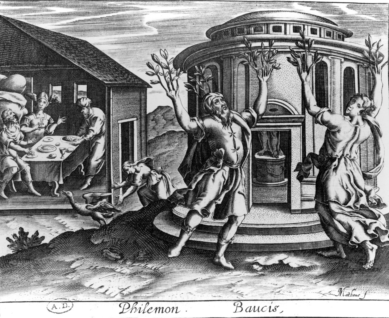 Philemon und Baucis, aus einer Ausgabe der Metamorphosen von Ovid, veröffentlicht in Paris 1619 von Jean Matheus