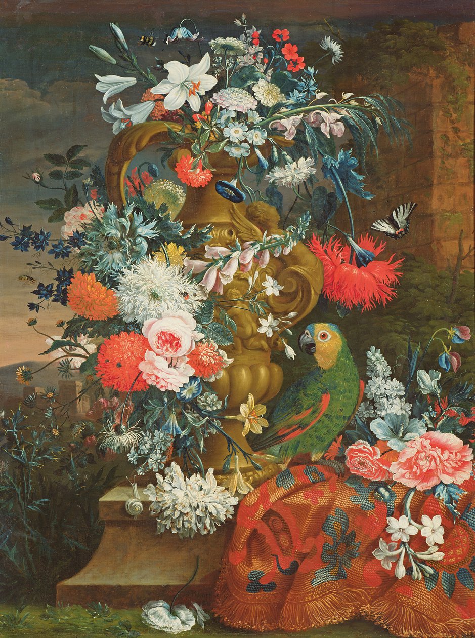Blumenstrauß und ein Papagei von Jean Picart