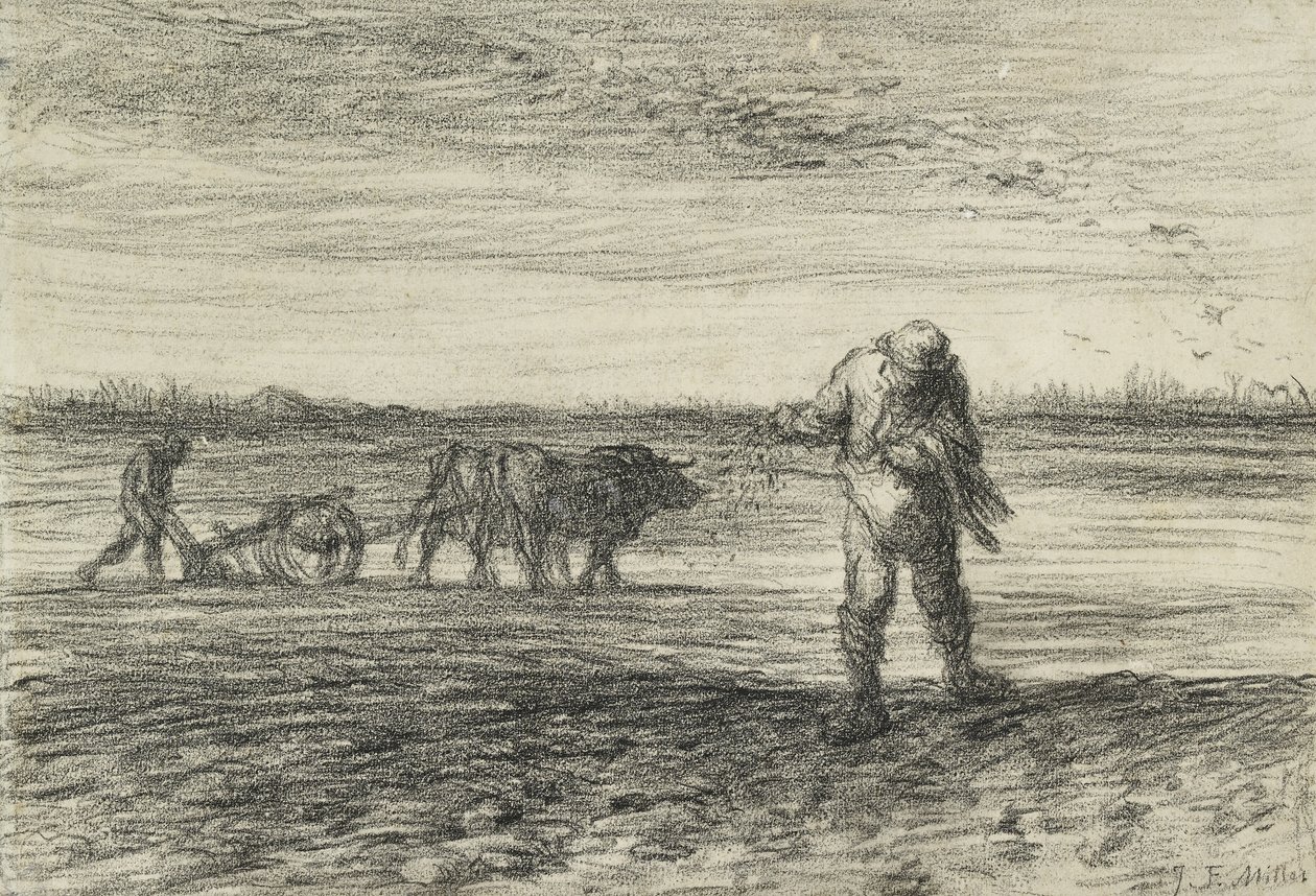 Mann pflügt und ein anderer sät, 1849 - 1852 von Jean Francois Millet