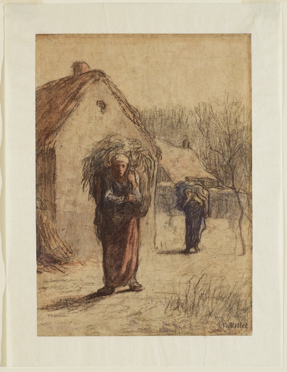 Frauen tragen getrocknetes Gras am Dorfeingang von Jean Francois Millet