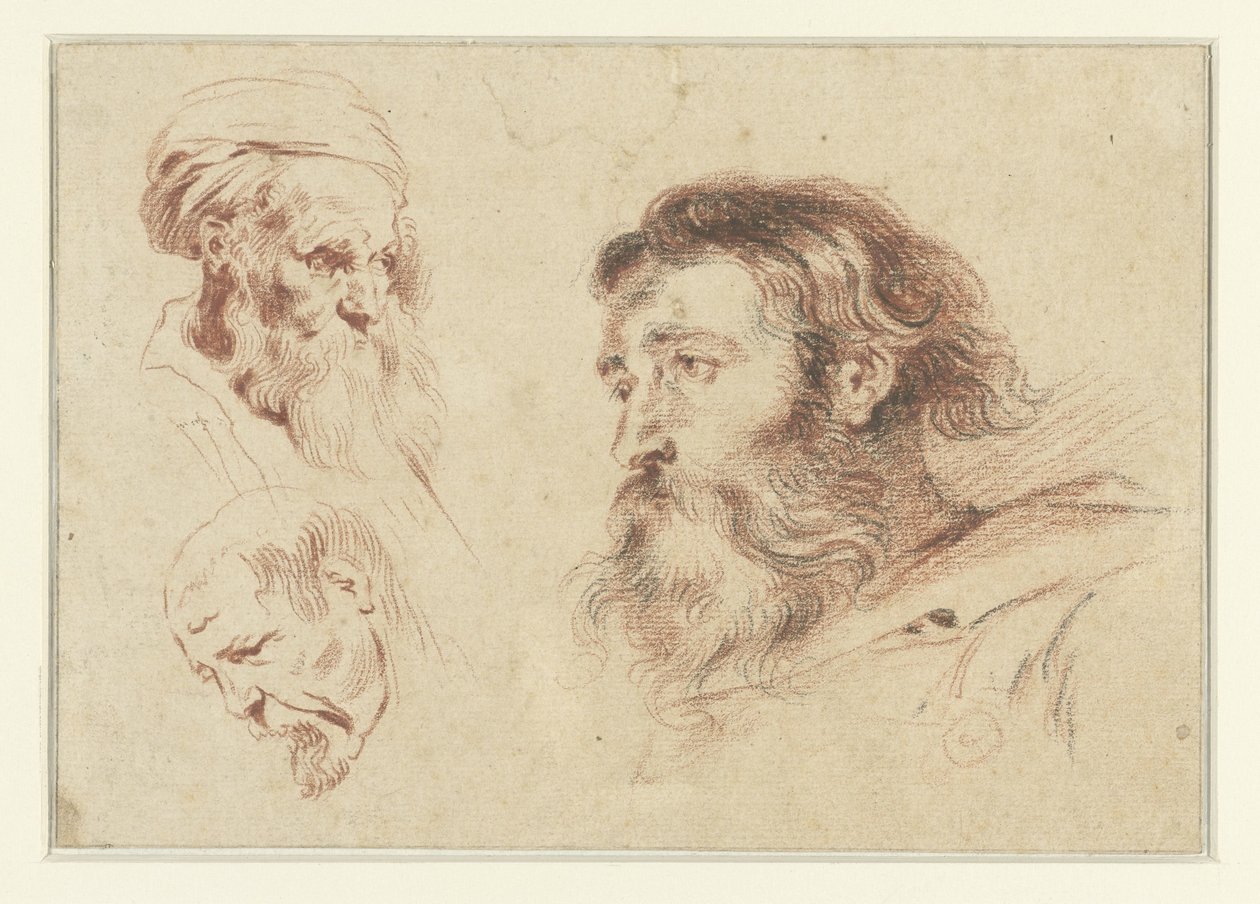 Drei Männerköpfe von Jean Antoine Watteau (rejected attribution)