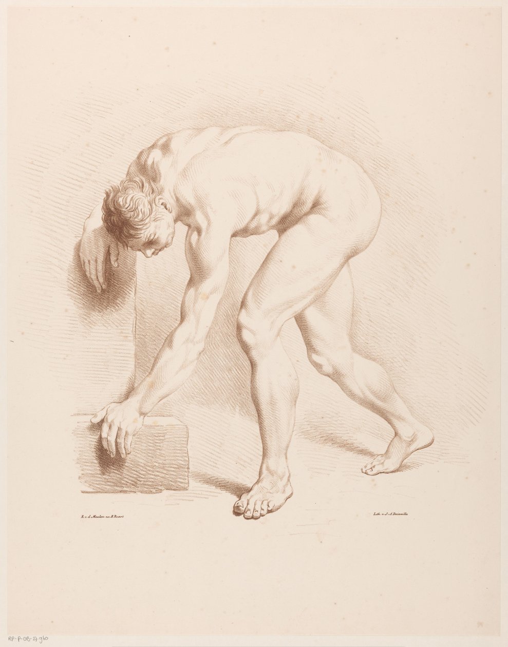 Gebückter nackter Mann von Jean Augustin Daiwaille