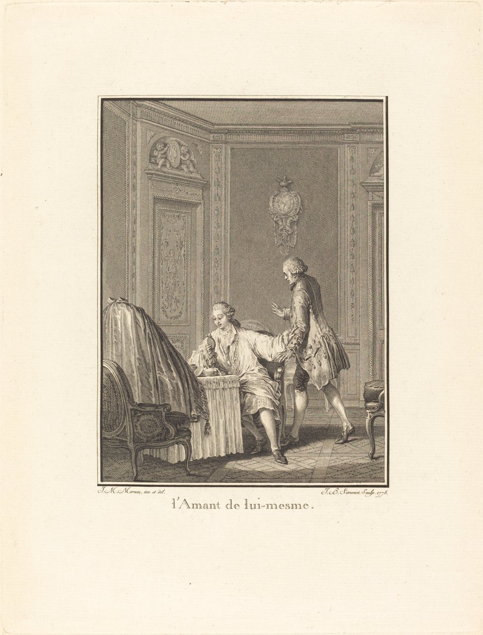 Der Liebhaber seiner selbst von Jean Baptiste Blaise Simonet after Jean Michel Moreau