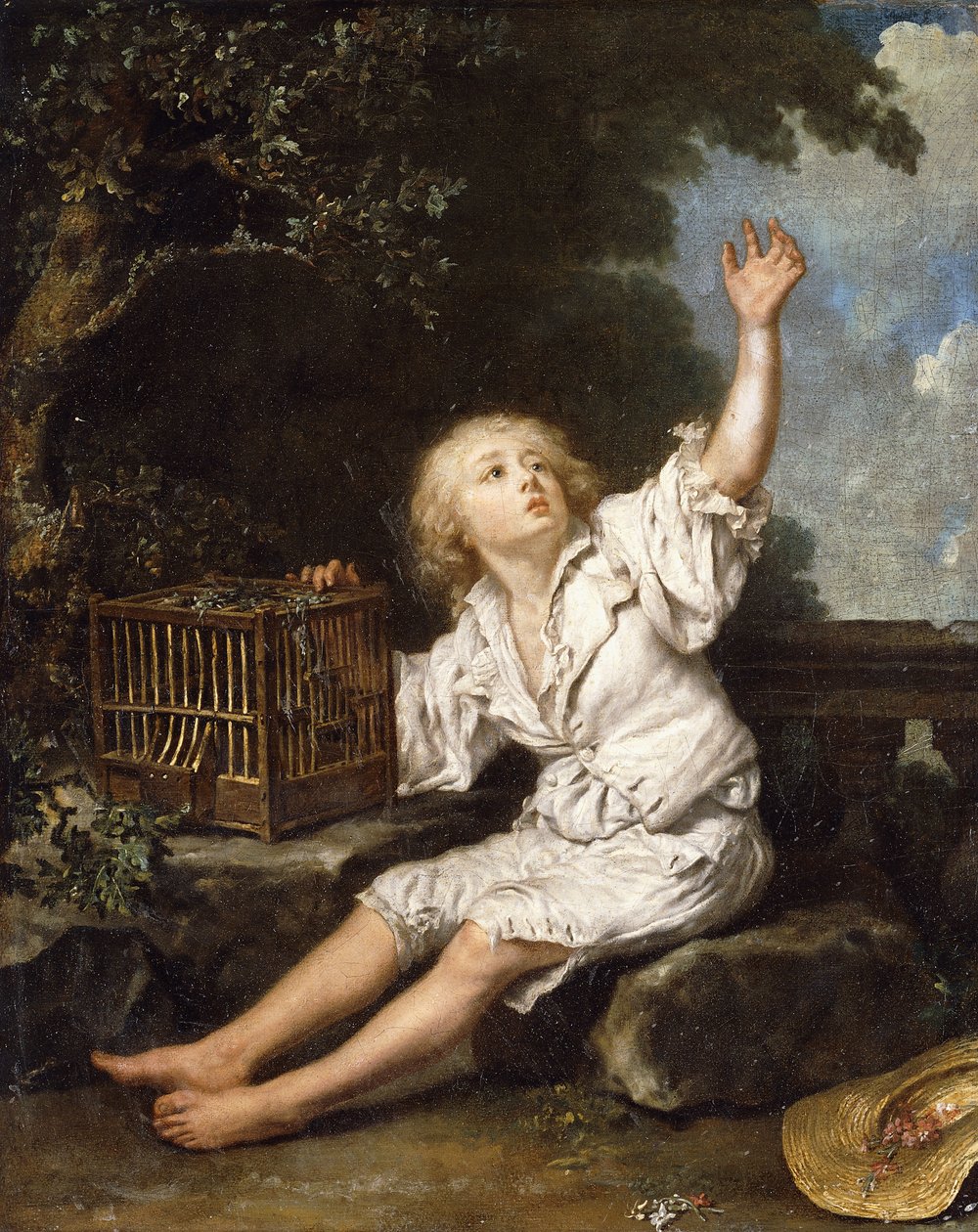 Ein Junge mit einem leeren Vogelkäfig von Jean Baptiste Charpentier