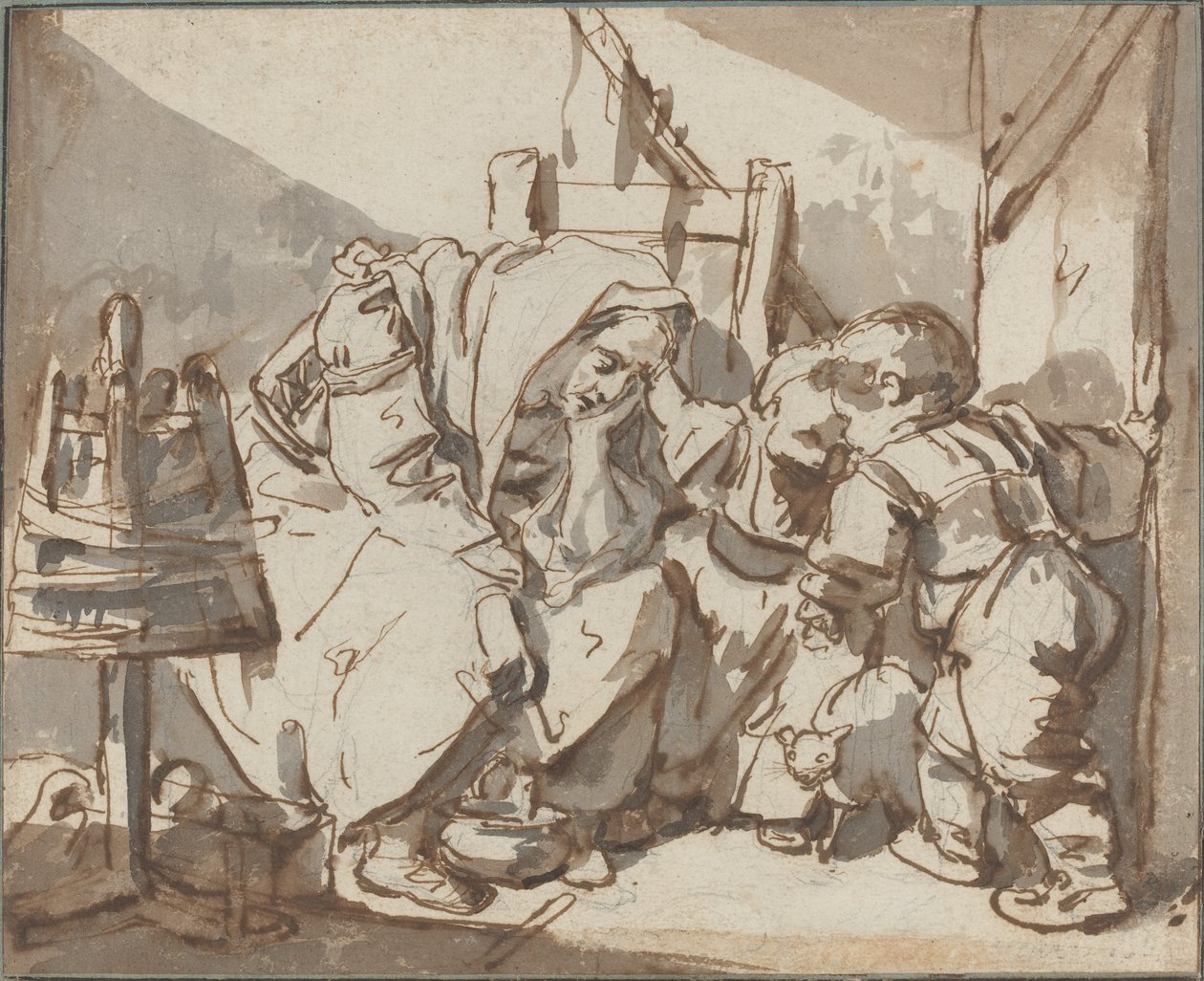 Eine müde Frau mit zwei Kindern von Jean Baptiste Greuze