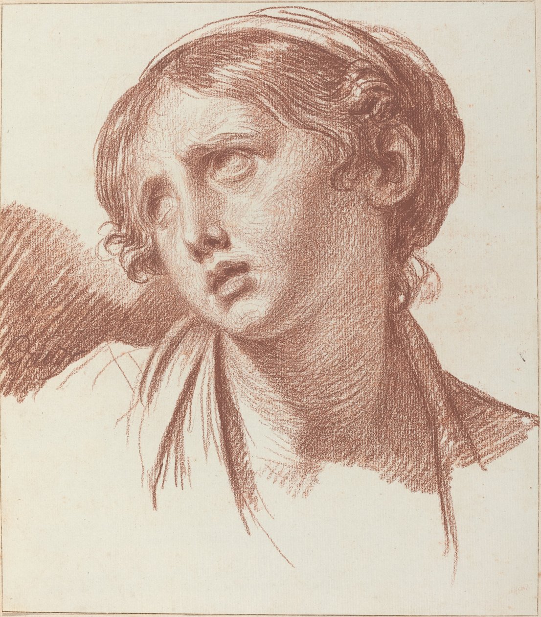 Ein junges Mädchen, das nach oben schaut von Jean Baptiste Greuze